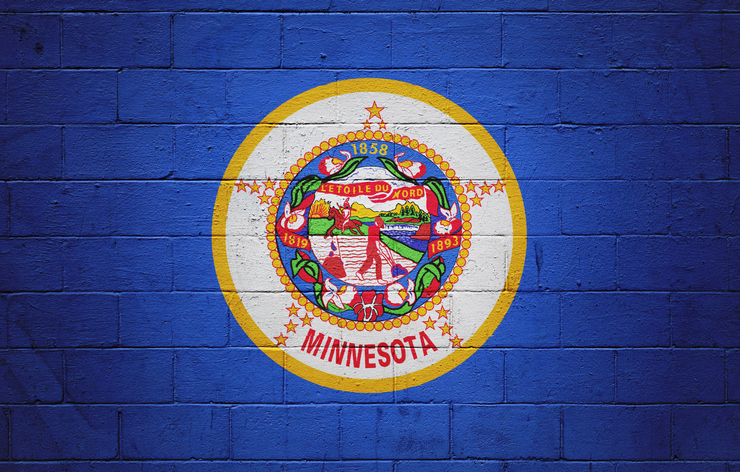 Minnesota state flag painted on a brick wall